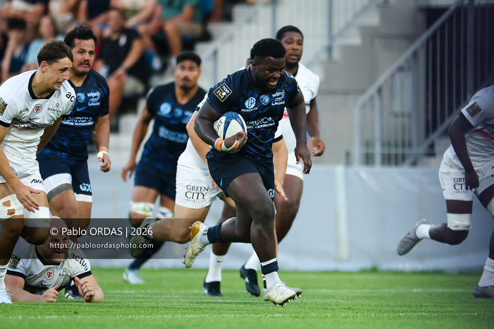 Andy Bordelai, lors du match amical entre l'Aviron bayonnais et le Stade toulousain, le 28 août 2026 au stade Jean Dauger de Bayonne, France (Photo Pablo ORDAS)