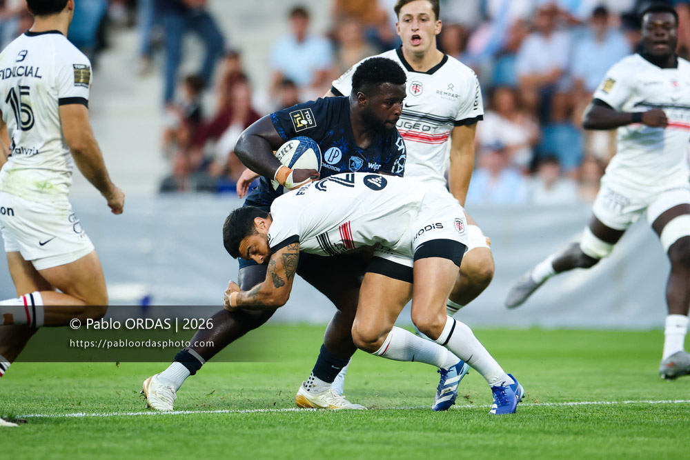 Andy Bordelai, lors du match amical entre l'Aviron bayonnais et le Stade toulousain, le 28 août 2026 au stade Jean Dauger de Bayonne, France (Photo Pablo ORDAS)
