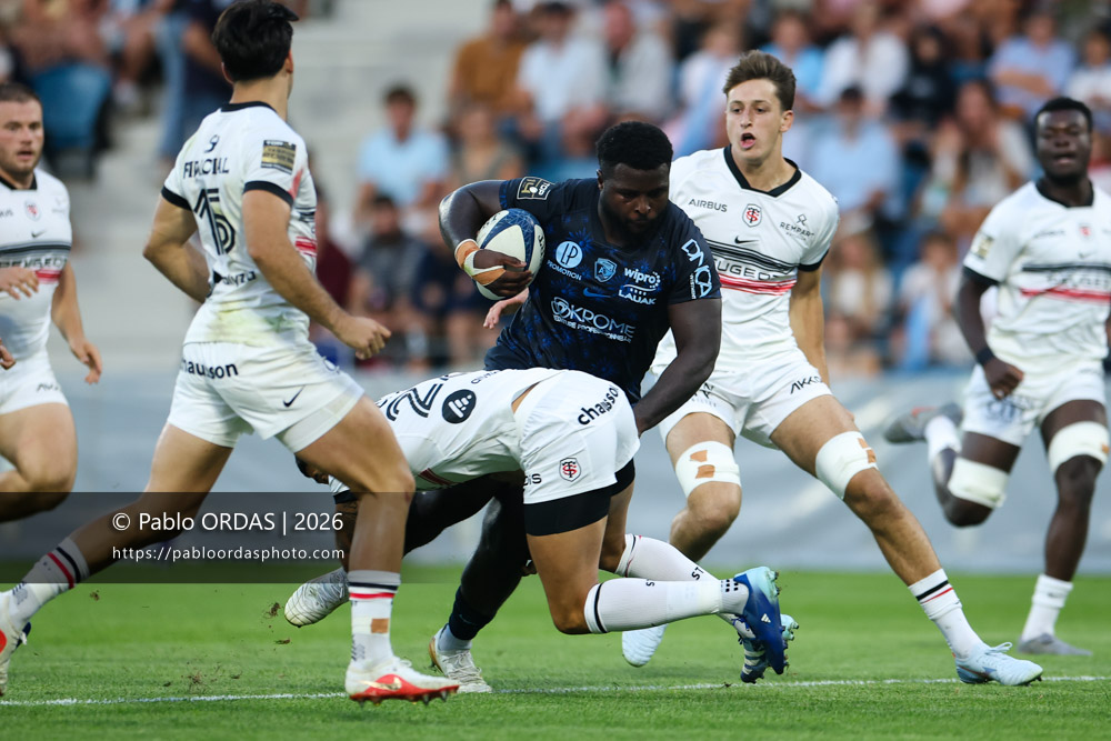 Andy Bordelai, lors du match amical entre l'Aviron bayonnais et le Stade toulousain, le 28 août 2026 au stade Jean Dauger de Bayonne, France (Photo Pablo ORDAS)