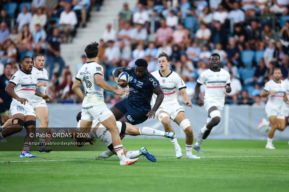 Andy Bordelai, lors du match amical entre l'Aviron bayonnais et le Stade toulousain, le 28 août 2026 au stade Jean Dauger de Bayonne, France (Photo Pablo ORDAS)
