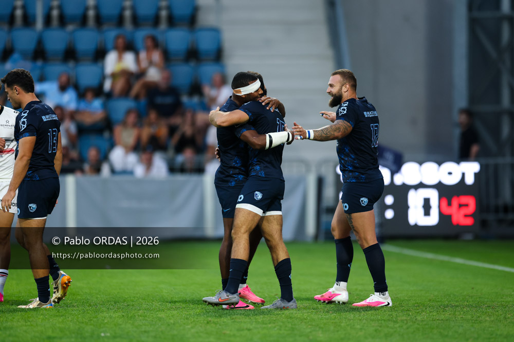 Cheikh Tiberghien, lors du match amical entre l'Aviron bayonnais et le Stade toulousain, le 28 août 2026 au stade Jean Dauger de Bayonne, France (Photo Pablo ORDAS)