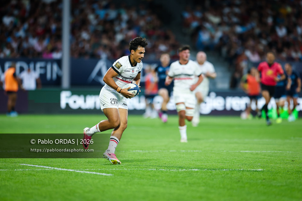 Kalvin Gourgues, lors du match amical entre l'Aviron bayonnais et le Stade toulousain, le 28 août 2026 au stade Jean Dauger de Bayonne, France (Photo Pablo ORDAS)
