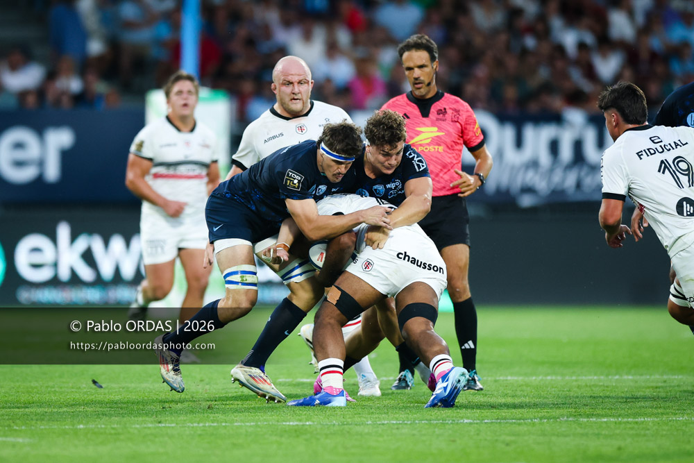 Baptiste Héguy, lors du match amical entre l'Aviron bayonnais et le Stade toulousain, le 28 août 2026 au stade Jean Dauger de Bayonne, France (Photo Pablo ORDAS)