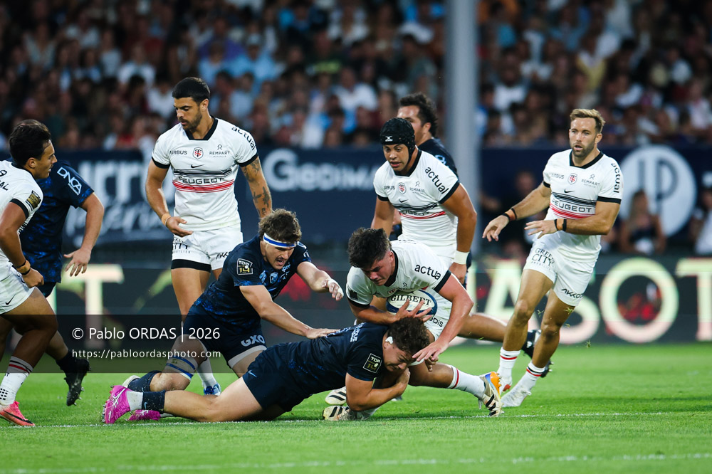 Guillaume Raynaud, lors du match amical entre l'Aviron bayonnais et le Stade toulousain, le 28 août 2026 au stade Jean Dauger de Bayonne, France (Photo Pablo ORDAS)