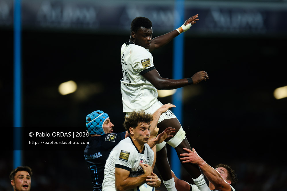 Marc Elie Kouassi, lors du match amical entre l'Aviron bayonnais et le Stade toulousain, le 28 août 2026 au stade Jean Dauger de Bayonne, France (Photo Pablo ORDAS)