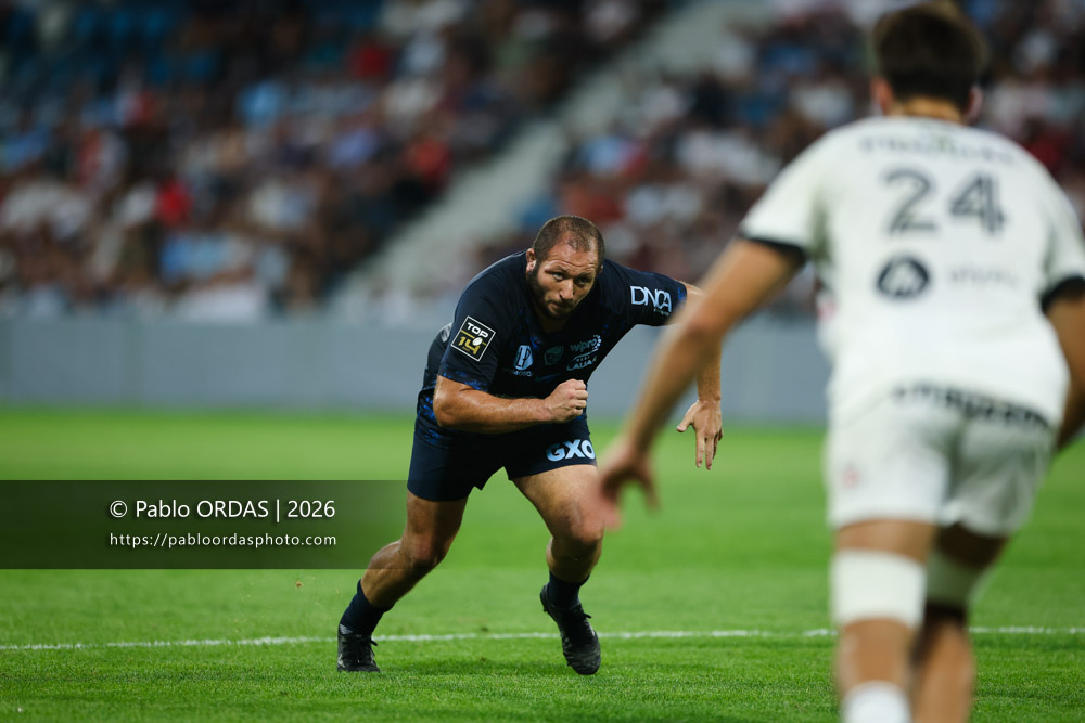 Swan Cormenier, lors du match amical entre l'Aviron bayonnais et le Stade toulousain, le 28 août 2026 au stade Jean Dauger de Bayonne, France (Photo Pablo ORDAS)