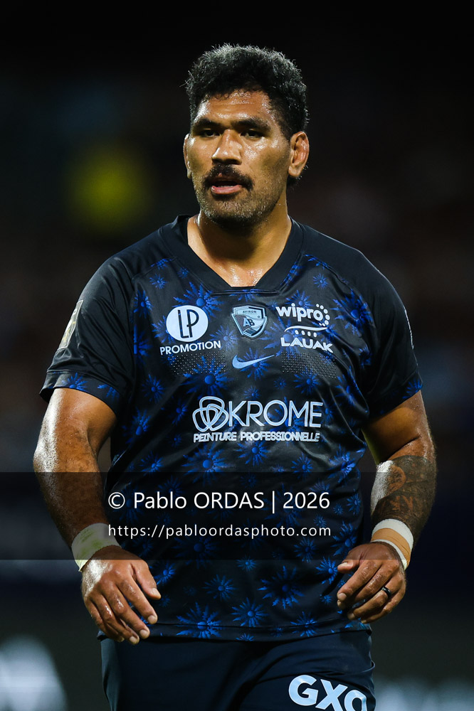Brian Alainu'uese, lors du match amical entre l'Aviron bayonnais et le Stade toulousain, le 28 août 2026 au stade Jean Dauger de Bayonne, France (Photo Pablo ORDAS)