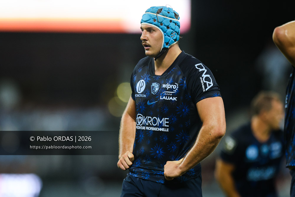 Esteban Capilla, lors du match amical entre l'Aviron bayonnais et le Stade toulousain, le 28 août 2026 au stade Jean Dauger de Bayonne, France (Photo Pablo ORDAS)