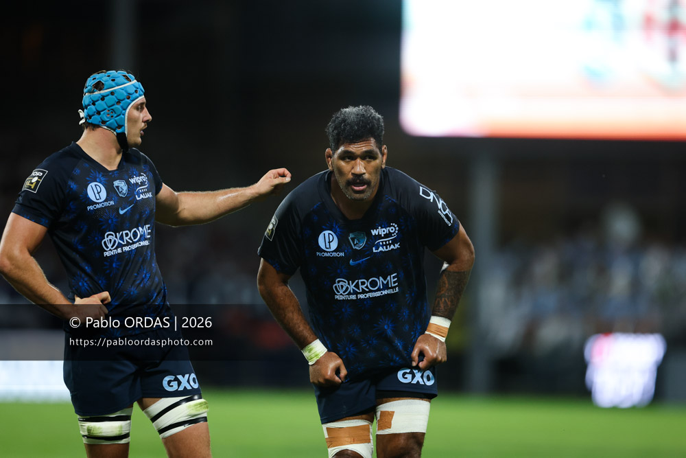 Brian Alainu'uese, lors du match amical entre l'Aviron bayonnais et le Stade toulousain, le 28 août 2026 au stade Jean Dauger de Bayonne, France (Photo Pablo ORDAS)