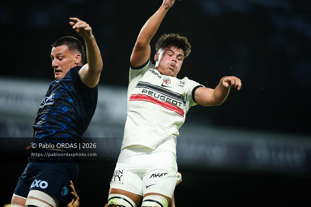 Guillaume Raynaud, lors du match amical entre l'Aviron bayonnais et le Stade toulousain, le 28 août 2026 au stade Jean Dauger de Bayonne, France (Photo Pablo ORDAS)