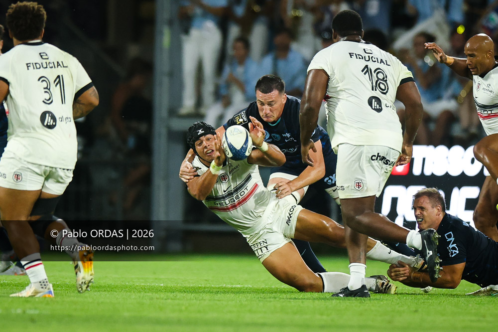 Santiago Chocobares, lors du match amical entre l'Aviron bayonnais et le Stade toulousain, le 28 août 2026 au stade Jean Dauger de Bayonne, France (Photo Pablo ORDAS)