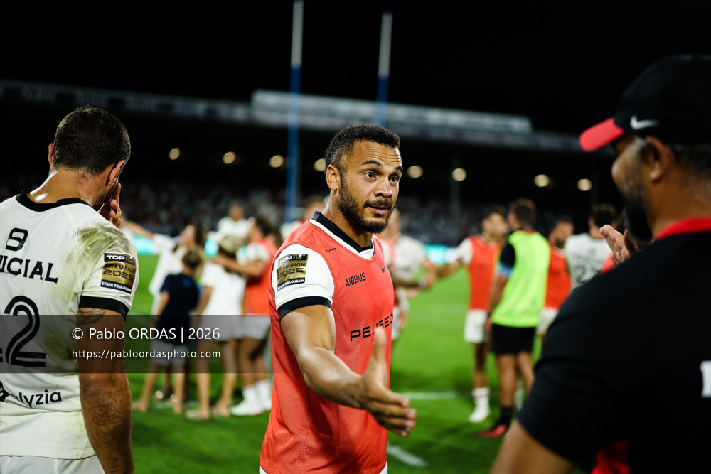 Matthis Lebel, lors du match amical entre l'Aviron bayonnais et le Stade toulousain, le 28 août 2026 au stade Jean Dauger de Bayonne, France (Photo Pablo ORDAS)