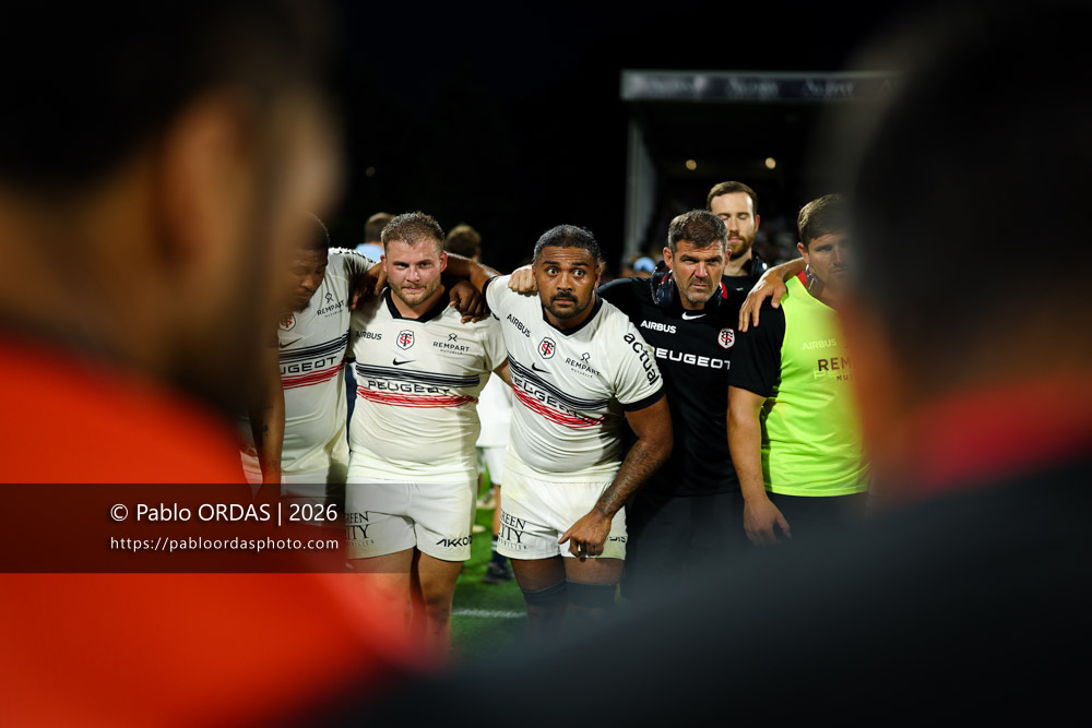 Paul Mallez, Peato Mauvaka, lors du match amical entre l'Aviron bayonnais et le Stade toulousain, le 28 août 2026 au stade Jean Dauger de Bayonne, France (Photo Pablo ORDAS)