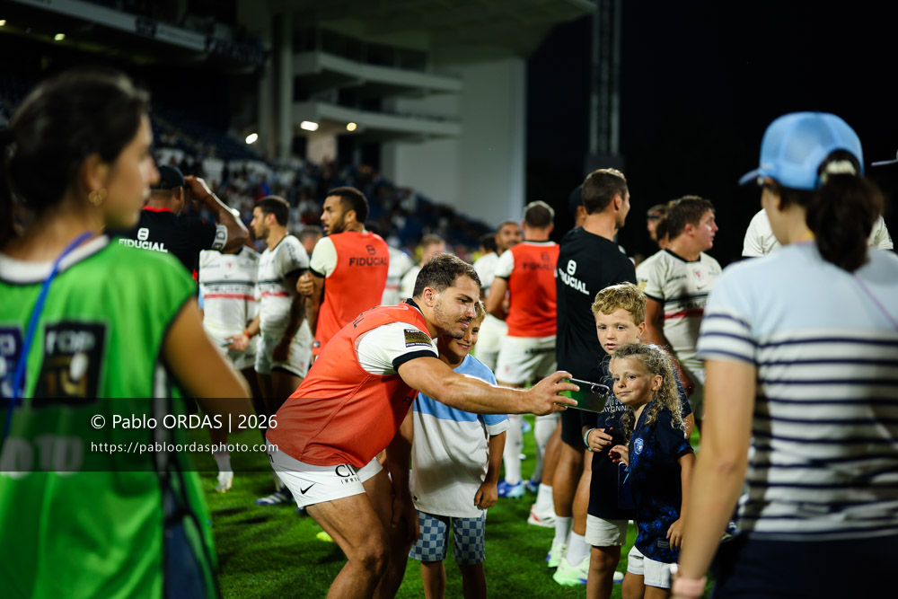Antoine Dupont, lors du match amical entre l'Aviron bayonnais et le Stade toulousain, le 28 août 2026 au stade Jean Dauger de Bayonne, France (Photo Pablo ORDAS)