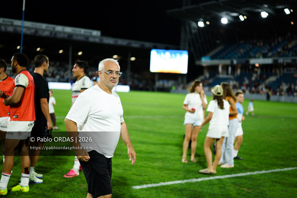 Jérôme Cazalbou, lors du match amical entre l'Aviron bayonnais et le Stade toulousain, le 28 août 2026 au stade Jean Dauger de Bayonne, France (Photo Pablo ORDAS)
