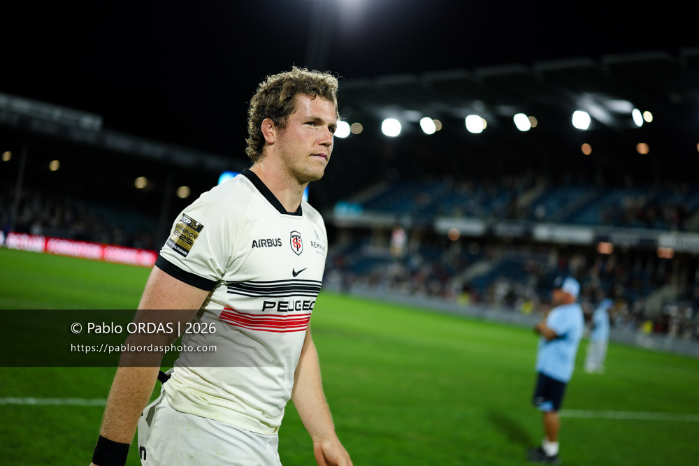 Thibaud Flament, lors du match amical entre l'Aviron bayonnais et le Stade toulousain, le 28 août 2026 au stade Jean Dauger de Bayonne, France (Photo Pablo ORDAS)