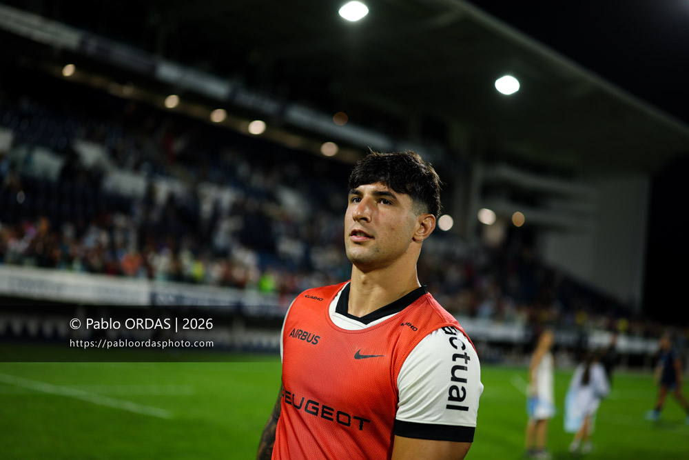 Tommaso Menoncello, lors du match amical entre l'Aviron bayonnais et le Stade toulousain, le 28 août 2026 au stade Jean Dauger de Bayonne, France (Photo Pablo ORDAS)