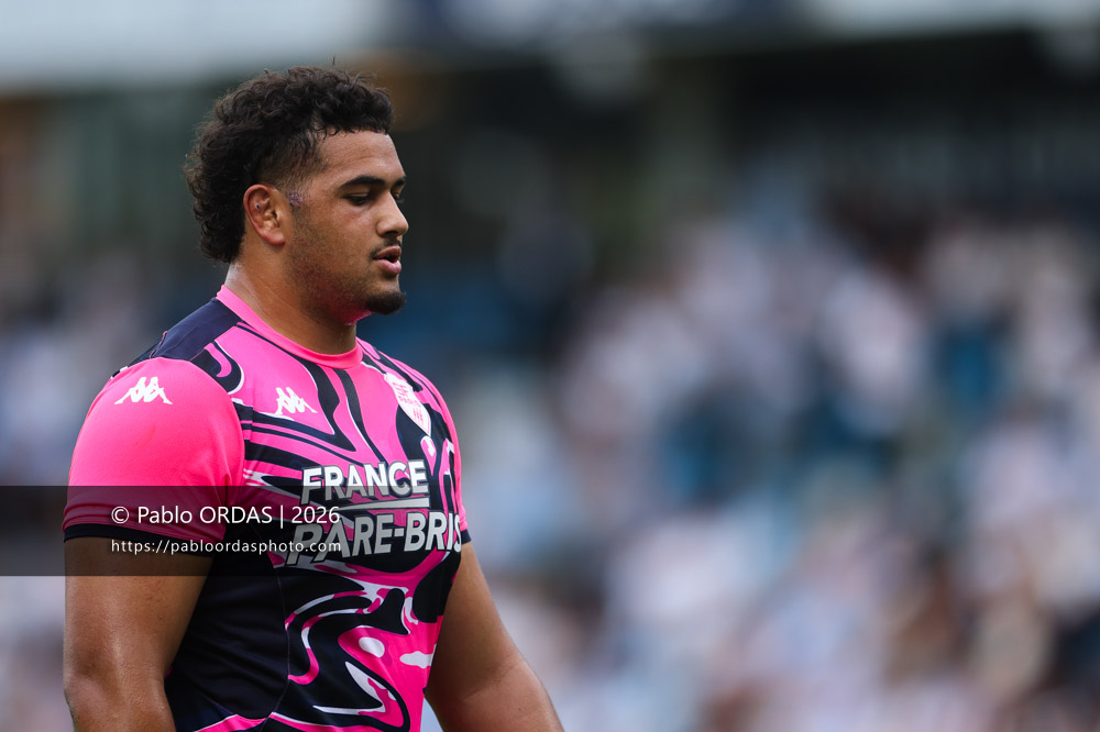 Braxton Asi, lors du match de Top 14 entre l'Aviron bayonnais et le Stade français Paris, le 3 octobre 2026 au stade Jean Dauger de Bayonne, France (Photo Pablo ORDAS)