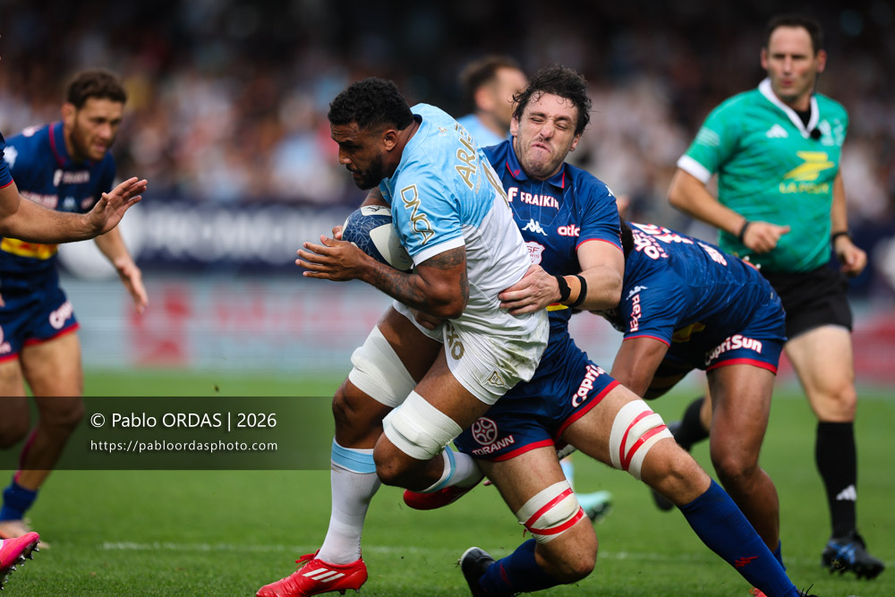 Giovanni Habel Küffner, lors du match de Top 14 entre l'Aviron bayonnais et le Stade français Paris, le 3 octobre 2026 au stade Jean Dauger de Bayonne, France (Photo Pablo ORDAS)