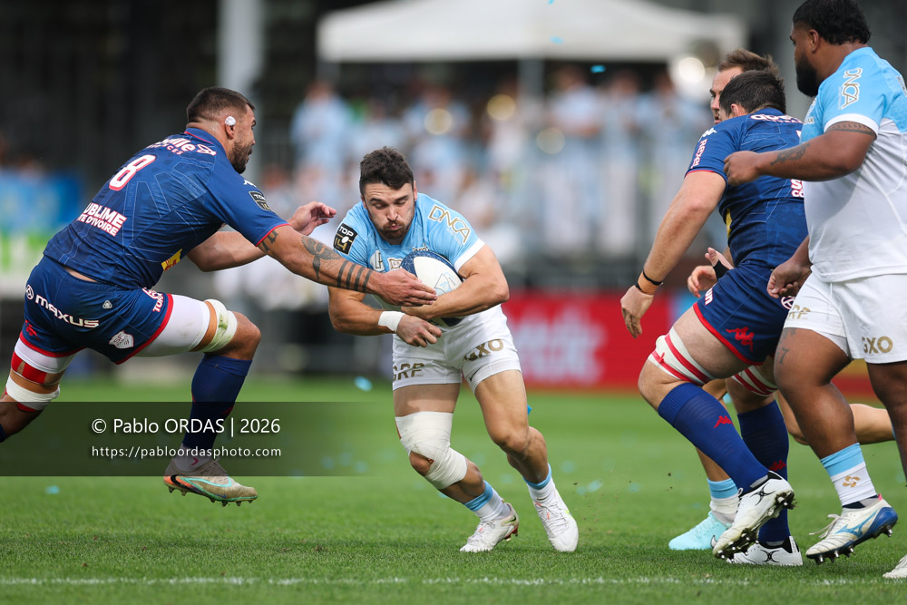 Mateo Carreras, lors du match de Top 14 entre l'Aviron bayonnais et le Stade français Paris, le 3 octobre 2026 au stade Jean Dauger de Bayonne, France (Photo Pablo ORDAS)