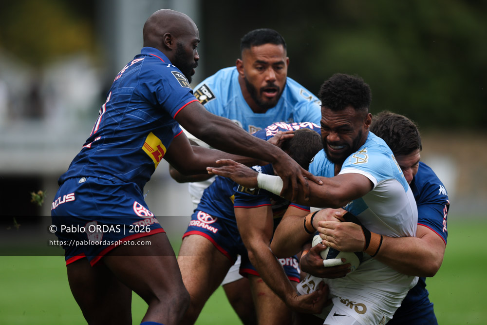 Sireli Maqala, lors du match de Top 14 entre l'Aviron bayonnais et le Stade français Paris, le 3 octobre 2026 au stade Jean Dauger de Bayonne, France (Photo Pablo ORDAS)