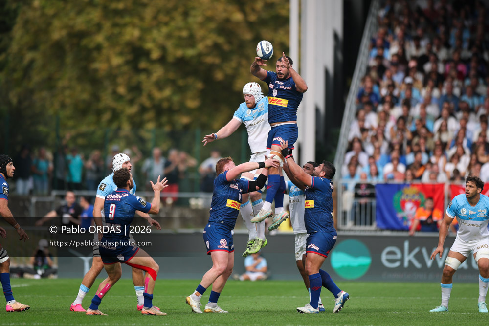 Juan Martin Scelzo, lors du match de Top 14 entre l'Aviron bayonnais et le Stade français Paris, le 3 octobre 2026 au stade Jean Dauger de Bayonne, France (Photo Pablo ORDAS)