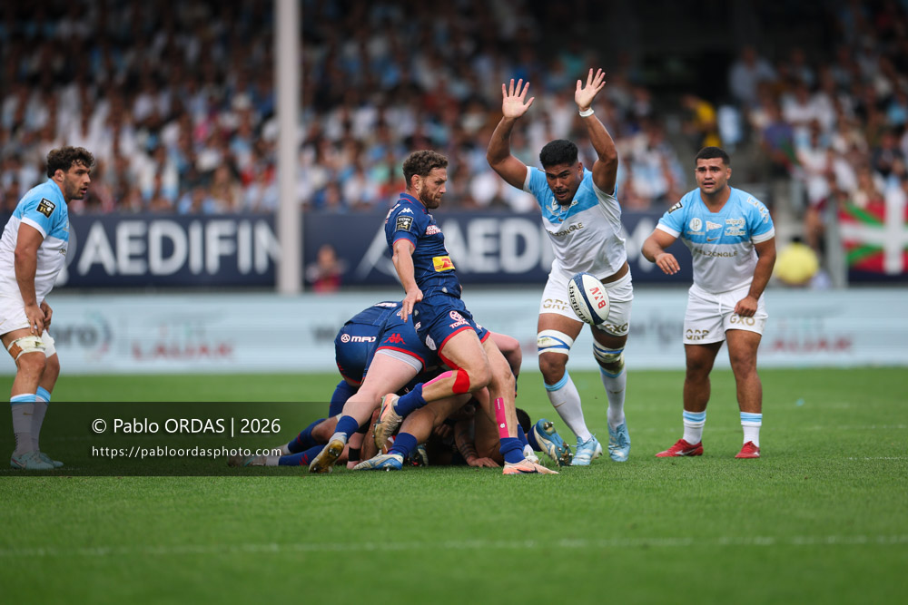 Tawera Kerr Barlow, lors du match de Top 14 entre l'Aviron bayonnais et le Stade français Paris, le 3 octobre 2026 au stade Jean Dauger de Bayonne, France (Photo Pablo ORDAS)