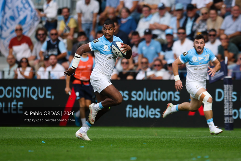 Cheikh Tiberghien, lors du match de Top 14 entre l'Aviron bayonnais et le Stade français Paris, le 3 octobre 2026 au stade Jean Dauger de Bayonne, France (Photo Pablo ORDAS)