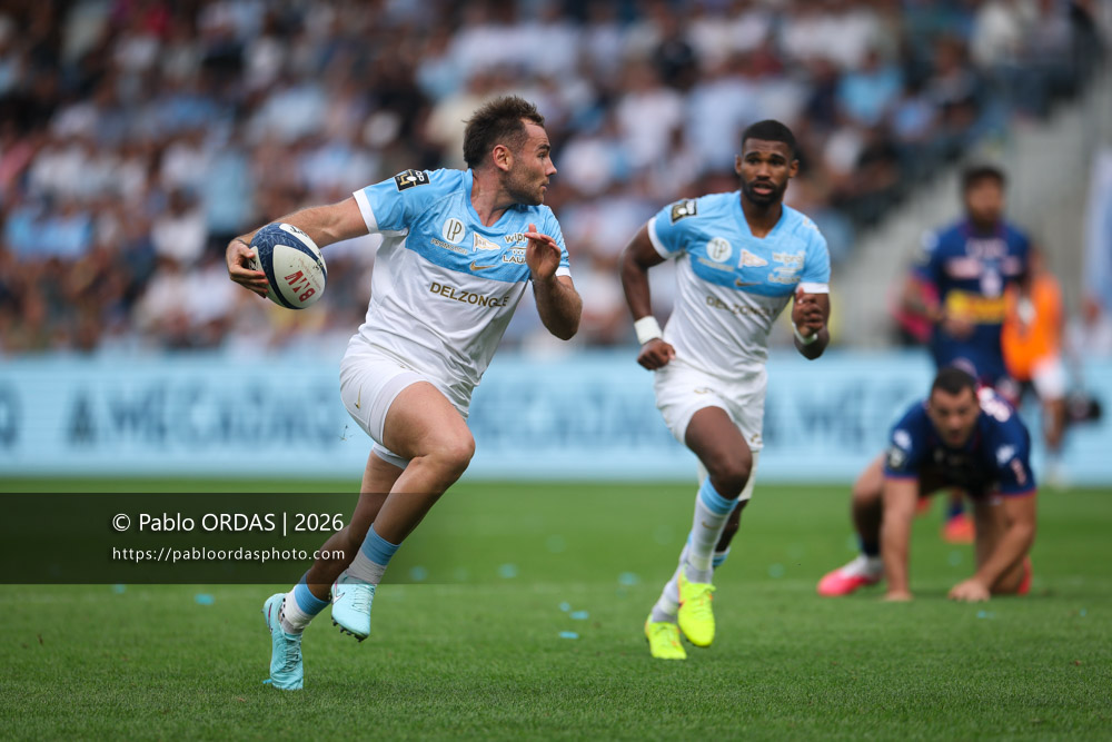 Joris Segonds, lors du match de Top 14 entre l'Aviron bayonnais et le Stade français Paris, le 3 octobre 2026 au stade Jean Dauger de Bayonne, France (Photo Pablo ORDAS)