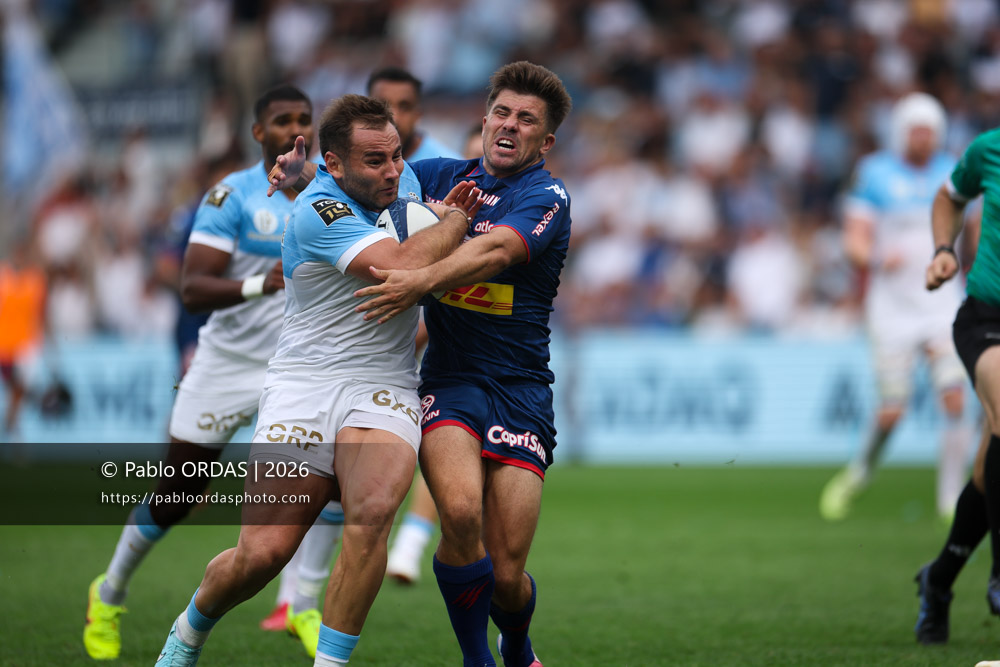 Joris Segonds, lors du match de Top 14 entre l'Aviron bayonnais et le Stade français Paris, le 3 octobre 2026 au stade Jean Dauger de Bayonne, France (Photo Pablo ORDAS)