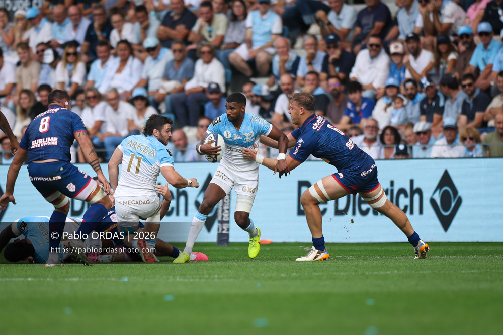 Léo Coly, lors du match de Top 14 entre l'Aviron bayonnais et le Stade français Paris, le 3 octobre 2026 au stade Jean Dauger de Bayonne, France (Photo Pablo ORDAS)