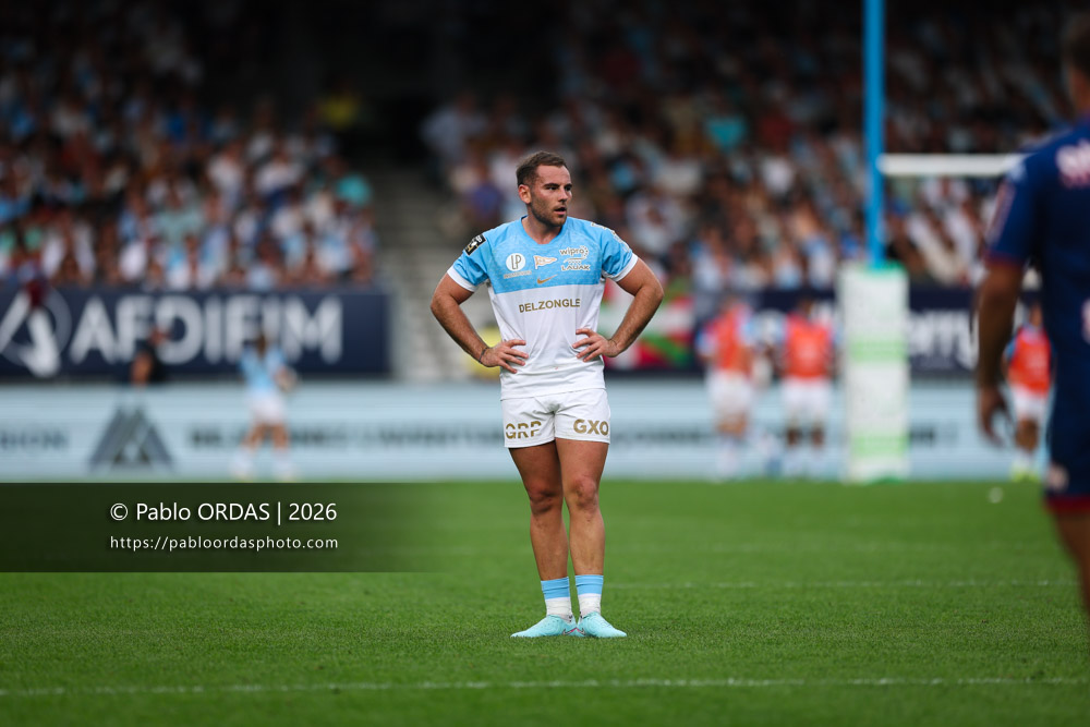 Joris Segonds, lors du match de Top 14 entre l'Aviron bayonnais et le Stade français Paris, le 3 octobre 2026 au stade Jean Dauger de Bayonne, France (Photo Pablo ORDAS)