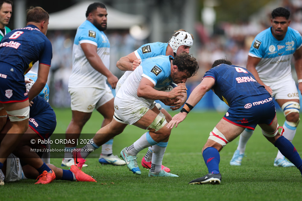 Alexandre Fischer, lors du match de Top 14 entre l'Aviron bayonnais et le Stade français Paris, le 3 octobre 2026 au stade Jean Dauger de Bayonne, France (Photo Pablo ORDAS)