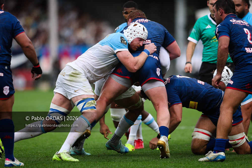 Killian Geraci, lors du match de Top 14 entre l'Aviron bayonnais et le Stade français Paris, le 3 octobre 2026 au stade Jean Dauger de Bayonne, France (Photo Pablo ORDAS)