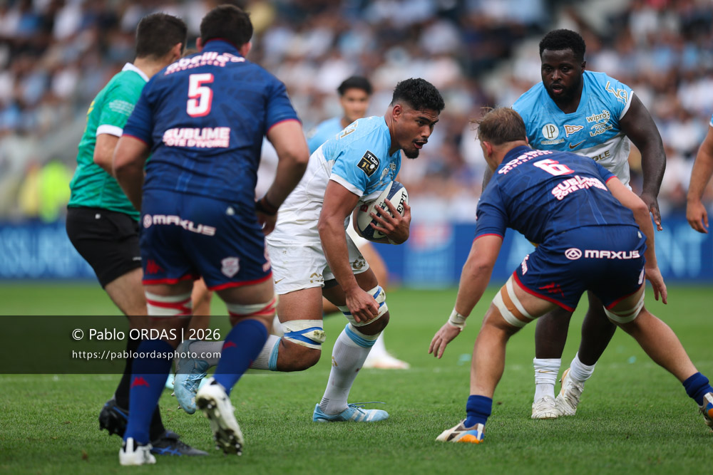 Matthieu Uhila, lors du match de Top 14 entre l'Aviron bayonnais et le Stade français Paris, le 3 octobre 2026 au stade Jean Dauger de Bayonne, France (Photo Pablo ORDAS)