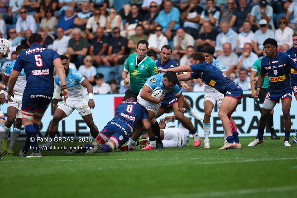 Guillaume Cramont, lors du match de Top 14 entre l'Aviron bayonnais et le Stade français Paris, le 3 octobre 2026 au stade Jean Dauger de Bayonne, France (Photo Pablo ORDAS)
