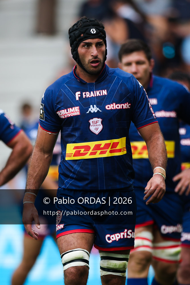 Mathieu Hirigoyen, lors du match de Top 14 entre l'Aviron bayonnais et le Stade français Paris, le 3 octobre 2026 au stade Jean Dauger de Bayonne, France (Photo Pablo ORDAS)