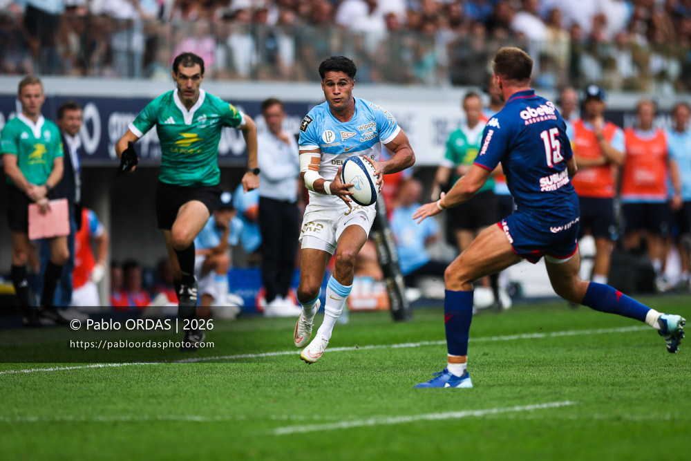 Tom Spring, lors du match de Top 14 entre l'Aviron bayonnais et le Stade français Paris, le 3 octobre 2026 au stade Jean Dauger de Bayonne, France (Photo Pablo ORDAS)
