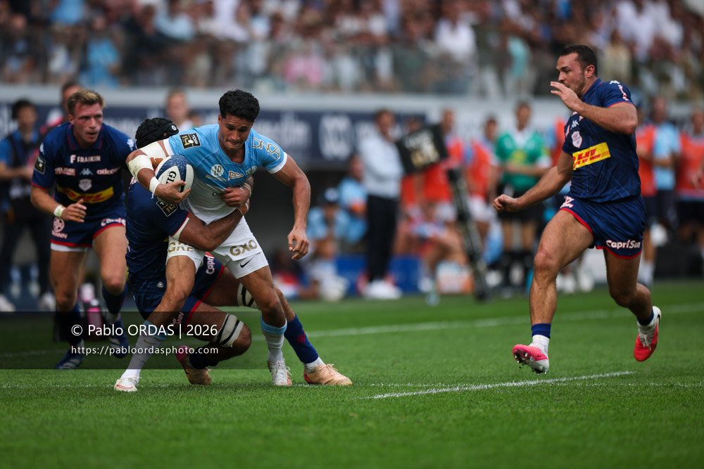 Tom Spring, lors du match de Top 14 entre l'Aviron bayonnais et le Stade français Paris, le 3 octobre 2026 au stade Jean Dauger de Bayonne, France (Photo Pablo ORDAS)