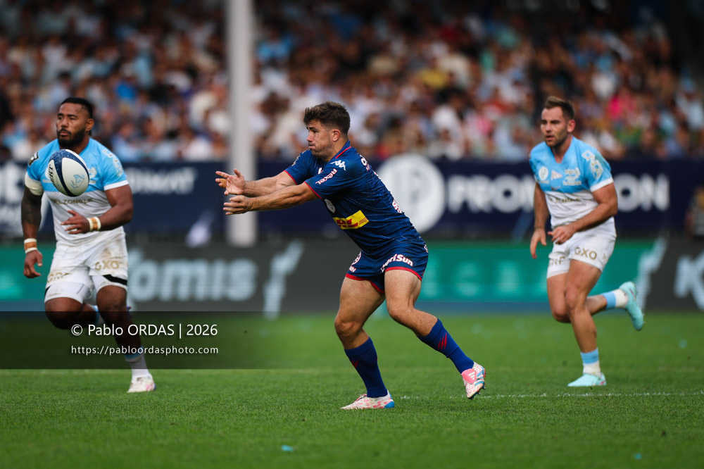 Louis Carbonel, lors du match de Top 14 entre l'Aviron bayonnais et le Stade français Paris, le 3 octobre 2026 au stade Jean Dauger de Bayonne, France (Photo Pablo ORDAS)