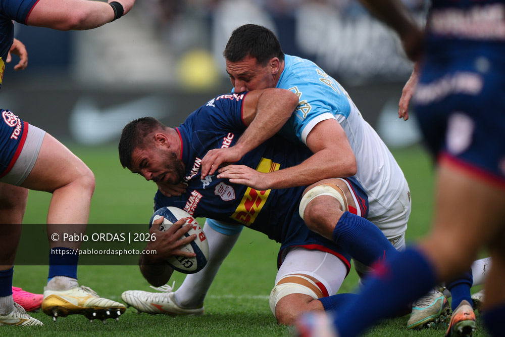 Jean Martin Scelzo, lors du match de Top 14 entre l'Aviron bayonnais et le Stade français Paris, le 3 octobre 2026 au stade Jean Dauger de Bayonne, France (Photo Pablo ORDAS)