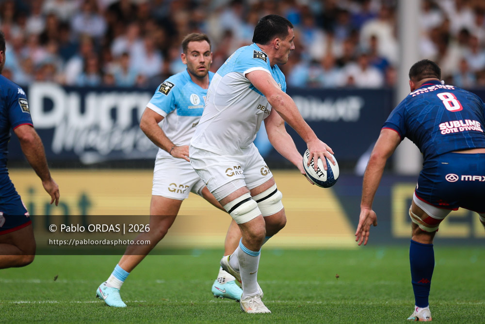 Ewan Johnson, lors du match de Top 14 entre l'Aviron bayonnais et le Stade français Paris, le 3 octobre 2026 au stade Jean Dauger de Bayonne, France (Photo Pablo ORDAS)