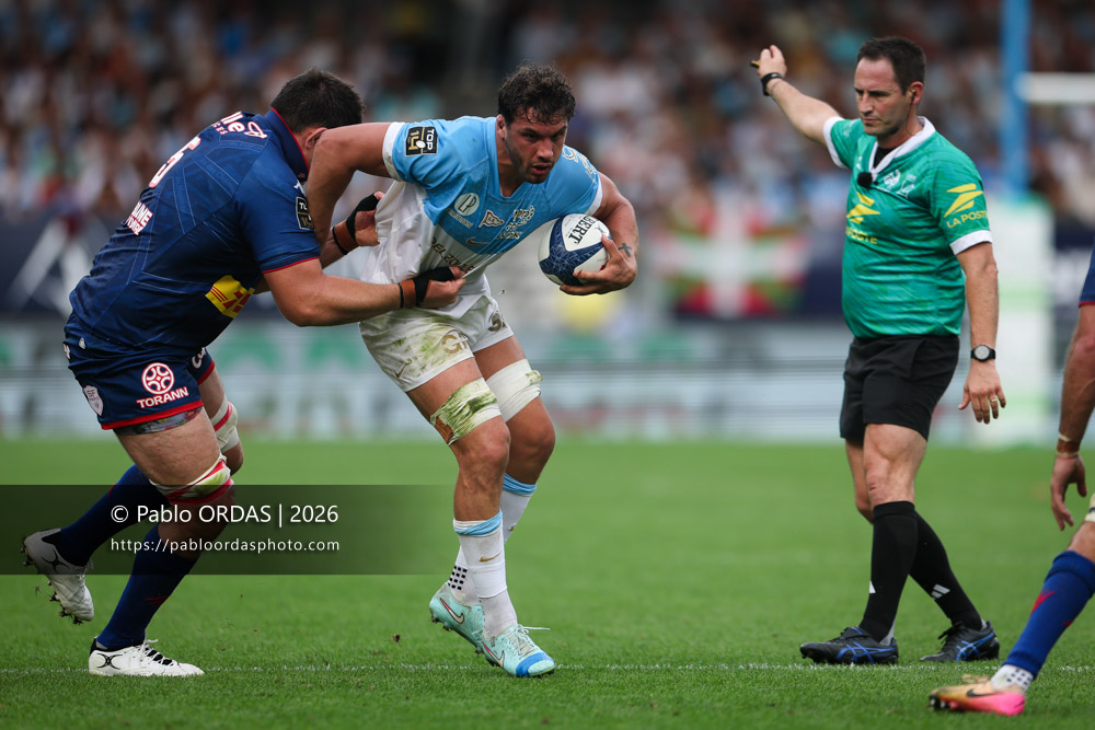 Alexandre Fischer, lors du match de Top 14 entre l'Aviron bayonnais et le Stade français Paris, le 3 octobre 2026 au stade Jean Dauger de Bayonne, France (Photo Pablo ORDAS)