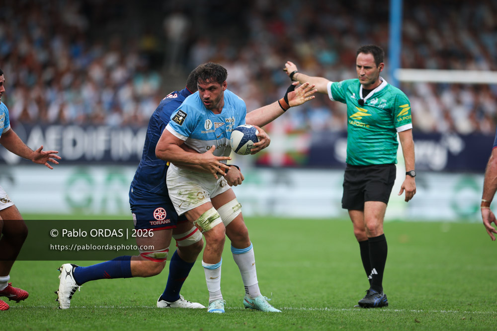 Alexandre Fischer, lors du match de Top 14 entre l'Aviron bayonnais et le Stade français Paris, le 3 octobre 2026 au stade Jean Dauger de Bayonne, France (Photo Pablo ORDAS)