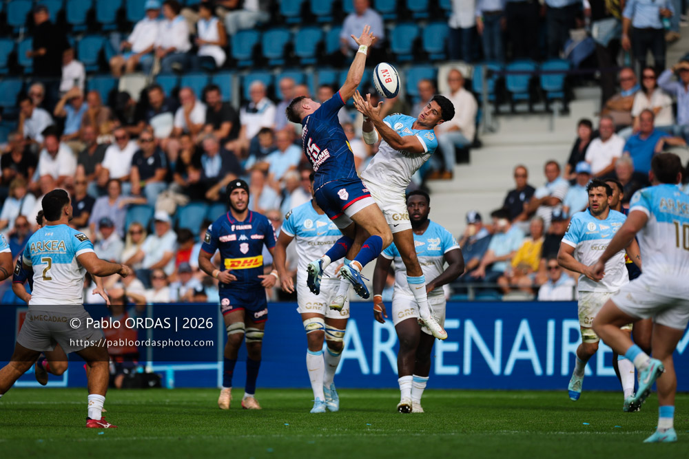 Tom Spring, lors du match de Top 14 entre l'Aviron bayonnais et le Stade français Paris, le 3 octobre 2026 au stade Jean Dauger de Bayonne, France (Photo Pablo ORDAS)