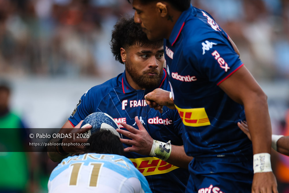 Tani Vili, lors du match de Top 14 entre l'Aviron bayonnais et le Stade français Paris, le 3 octobre 2026 au stade Jean Dauger de Bayonne, France (Photo Pablo ORDAS)