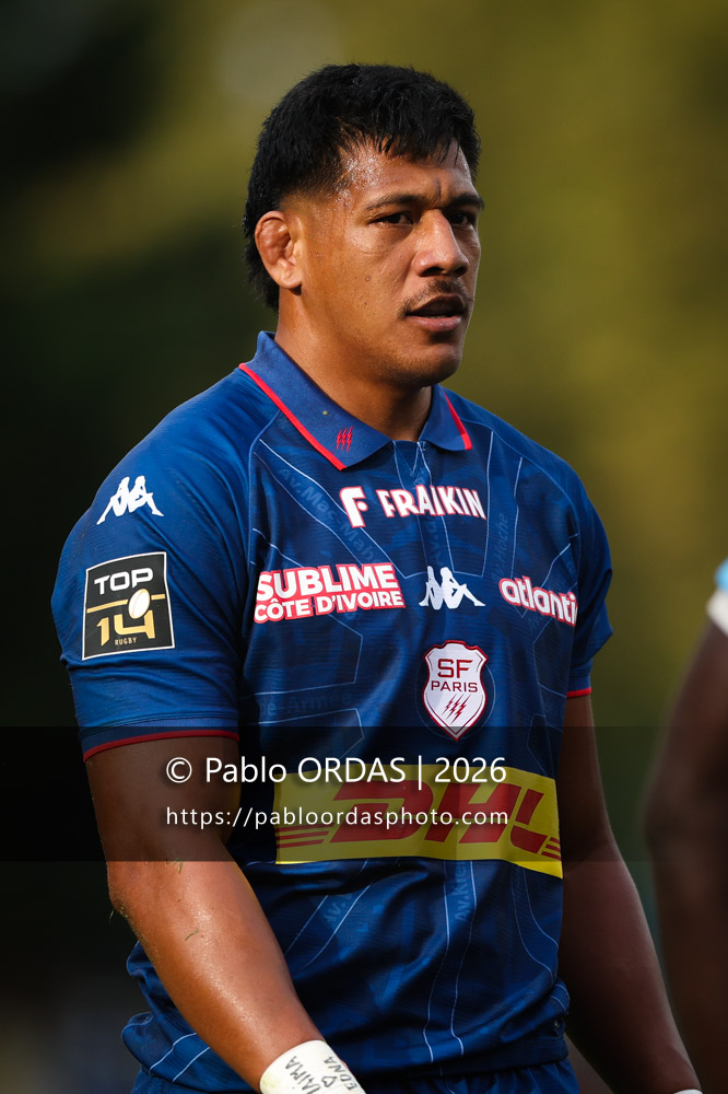 Tanginoa Halaifonua, lors du match de Top 14 entre l'Aviron bayonnais et le Stade français Paris, le 3 octobre 2026 au stade Jean Dauger de Bayonne, France (Photo Pablo ORDAS)