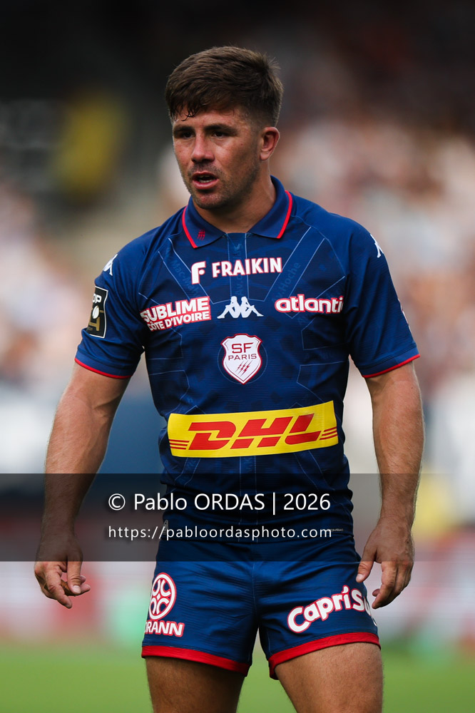 Louis Carbonel, lors du match de Top 14 entre l'Aviron bayonnais et le Stade français Paris, le 3 octobre 2026 au stade Jean Dauger de Bayonne, France (Photo Pablo ORDAS)