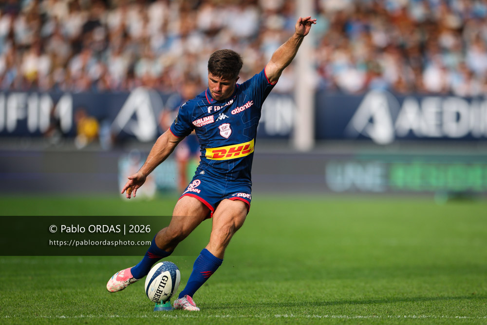 Louis Carbonel, lors du match de Top 14 entre l'Aviron bayonnais et le Stade français Paris, le 3 octobre 2026 au stade Jean Dauger de Bayonne, France (Photo Pablo ORDAS)