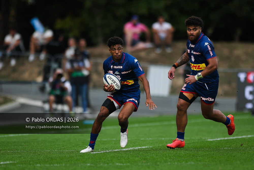Mathis Ibo, lors du match de Top 14 entre l'Aviron bayonnais et le Stade français Paris, le 3 octobre 2026 au stade Jean Dauger de Bayonne, France (Photo Pablo ORDAS)